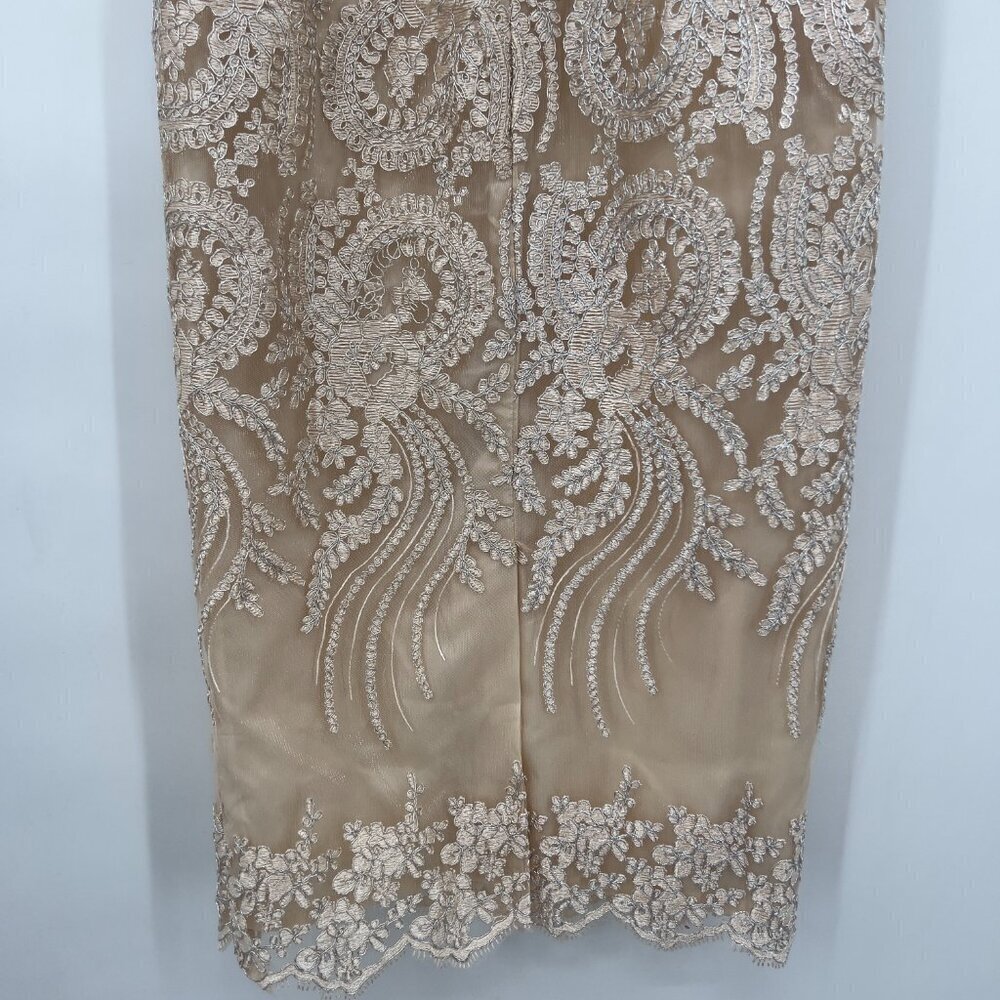 Women’s Terramina Collection Cocktail Embroidered Lace Midi Skirt Beige Gold 8 - Picture 6 of 13